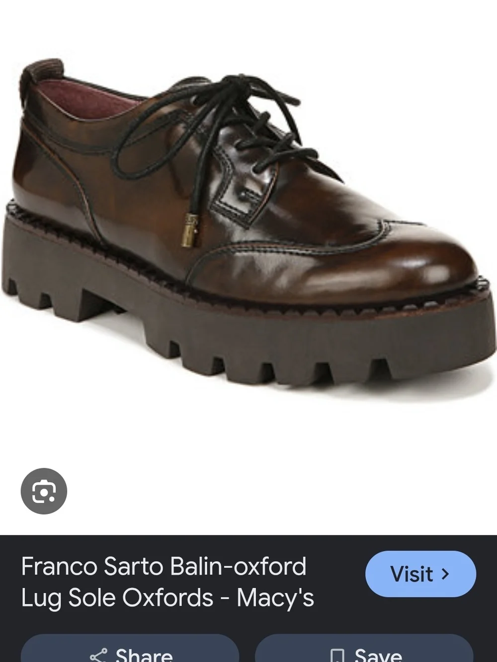 Franco Sarto Chunky Lace-Up Shoes in Dark Brown Balin Oxford Size 6.5